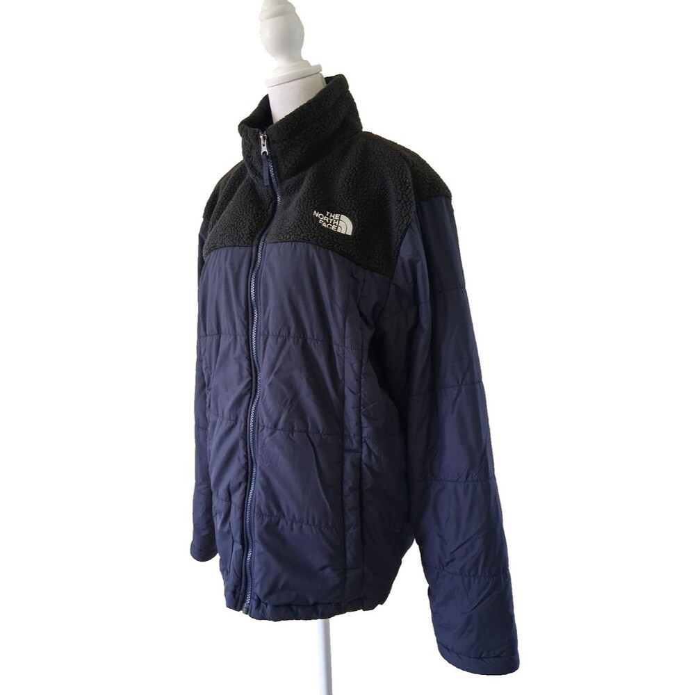 North Face Men's Large Fleece Yoke Insulated Hybrid Jacket Blue Black Full Zip